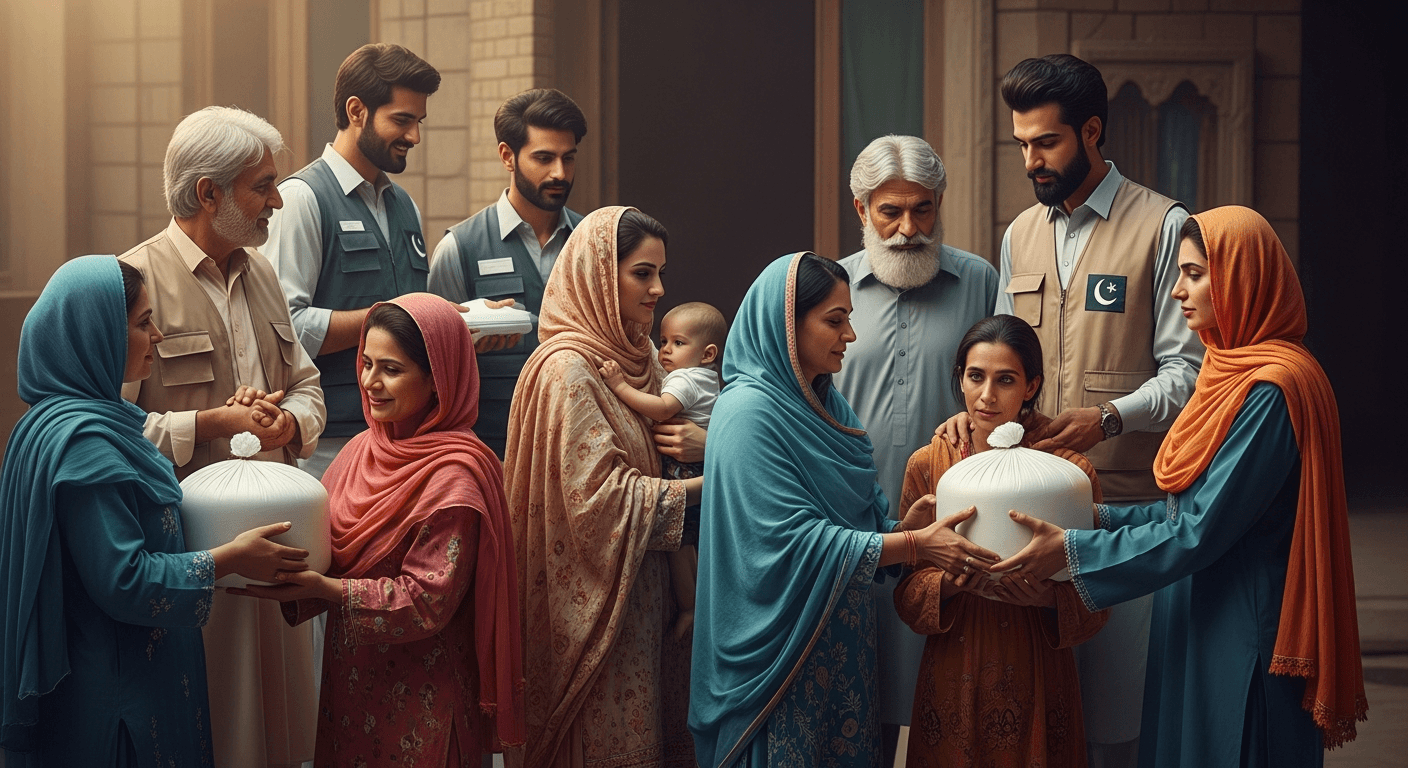 Pakistani volunteers helping families